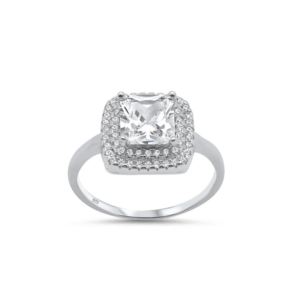Princess Cut Cubic Zirconia Sterling Silver Engagement Ring - 01SN24